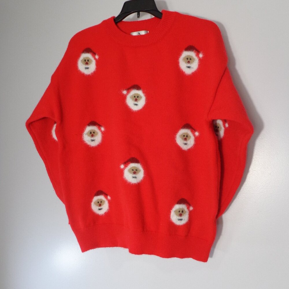 AZ Women's Christmas Ugly Sweater Santa Faces Red Size‎ S/M